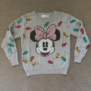 Disney Minnie Mouse Sweater Womens Medium Sequin Christmas Lights Holiday